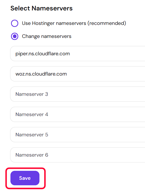 Saving the updated nameserver configuration