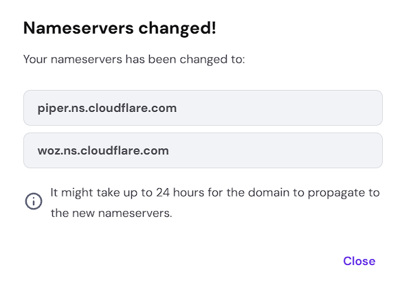 Registrar confirmation that the nameservers were changed