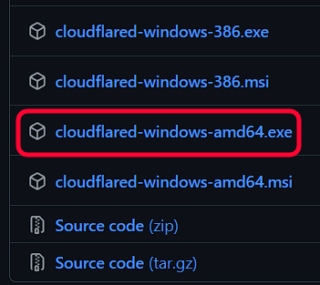 The cloudflared release assets on GitHub