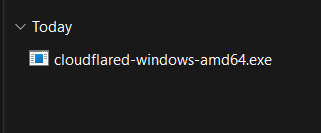 The downloaded cloudflared executable in the file explorer