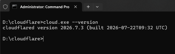 Terminal output showing the installed cloudflared version