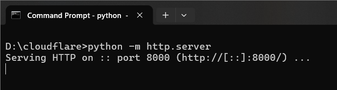Terminal running the Python http.server module on port 8000