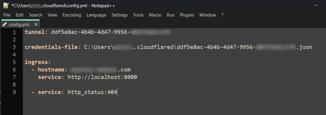 The completed config.yml file open in an editor