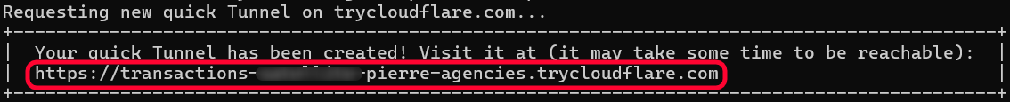 Terminal printing a randomly generated trycloudflare.com URL