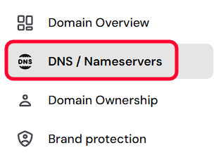Selecting the DNS and Nameservers option in the registrar panel